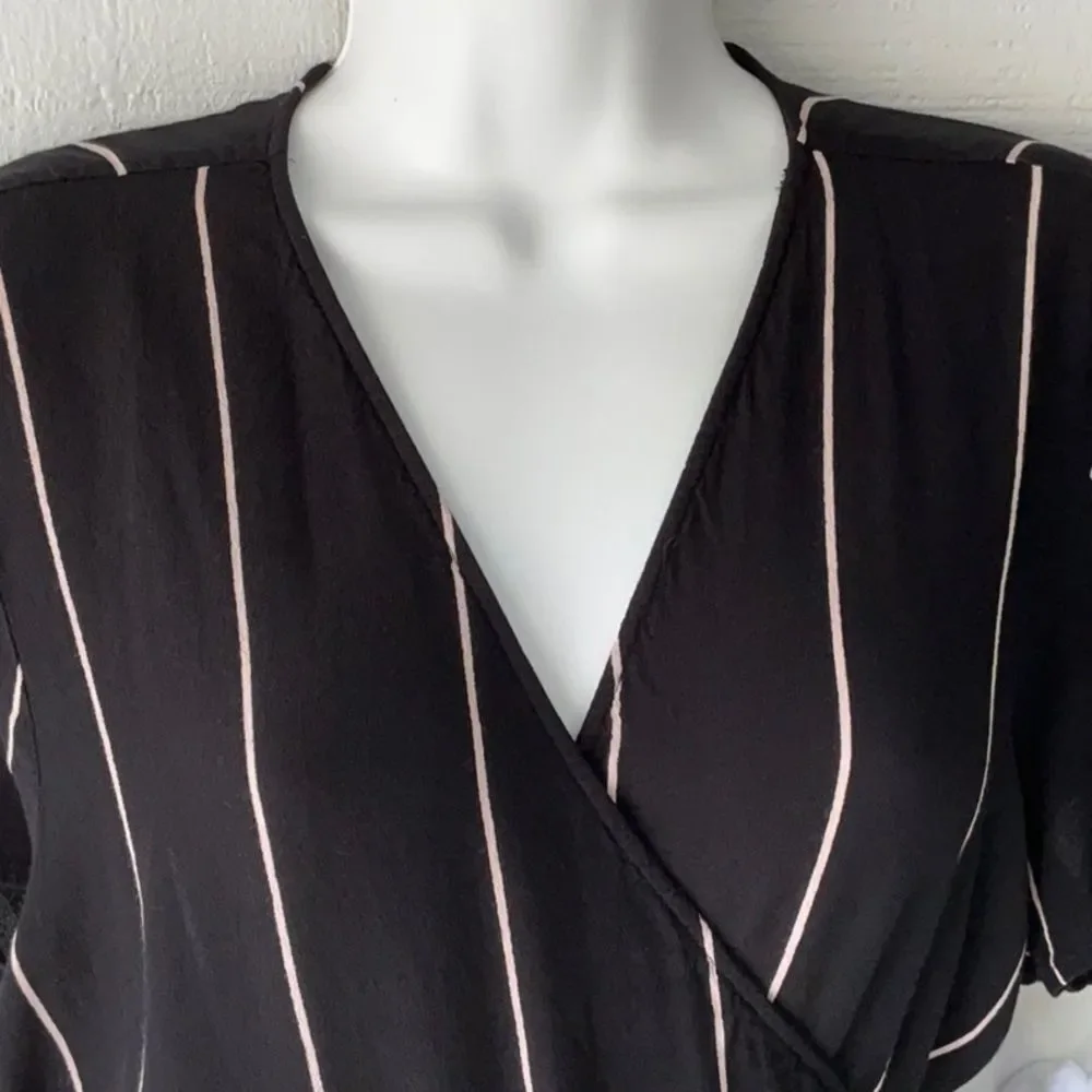 LOFT Wrap Dress with White Stripes and belt - Picture 5 of 15